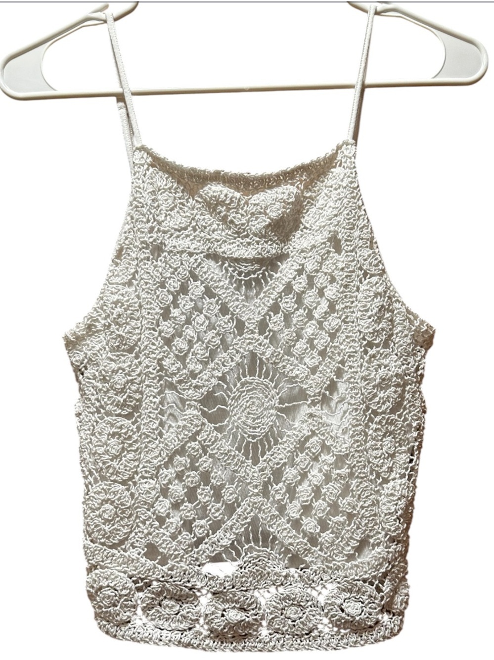 Love On A Hanger Crochet High-Neck Tank Top - White